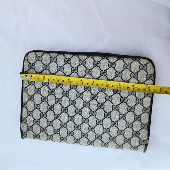 VINTAGE Gucci GG Web Coated Canvas Shoulder Bag Blue White Leather Trim Chain - Picture 13 of 14